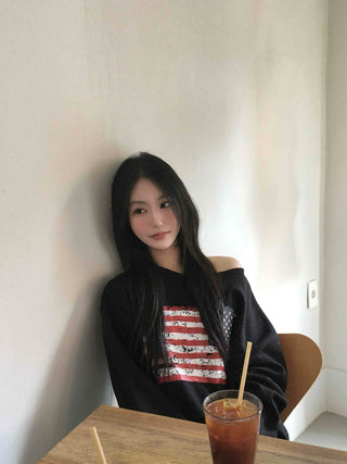 America Off-Shoulder Loose Fit Sweatshirt