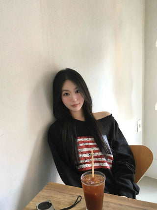 America Off-Shoulder Loose Fit Sweatshirt