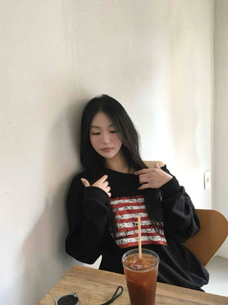 America Off-Shoulder Loose Fit Sweatshirt