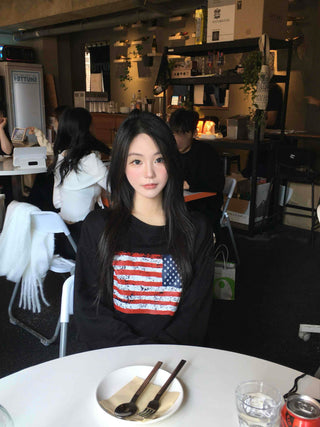 America Off-Shoulder Loose Fit Sweatshirt