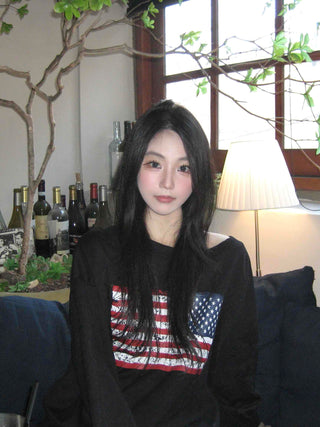 America Off-Shoulder Loose Fit Sweatshirt