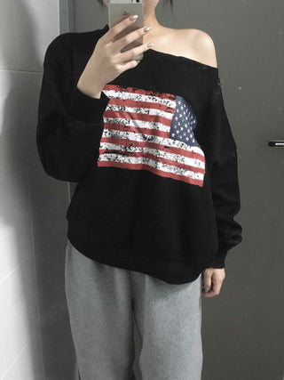 America Off-Shoulder Loose Fit Sweatshirt