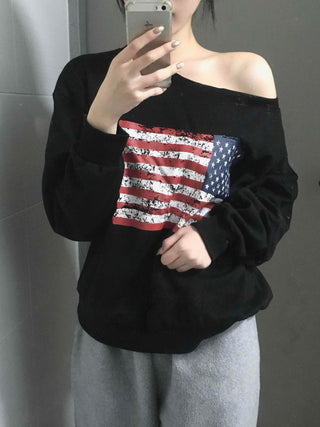America Off-Shoulder Loose Fit Sweatshirt