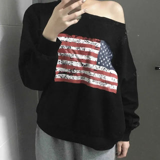 America Off-Shoulder Loose Fit Sweatshirt