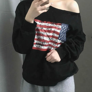 America Off-Shoulder Loose Fit Sweatshirt