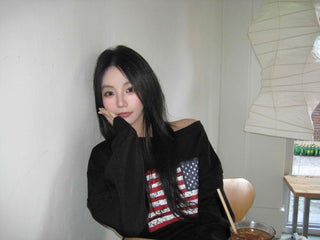 America Off-Shoulder Loose Fit Sweatshirt