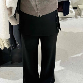 Button slit layered long pants