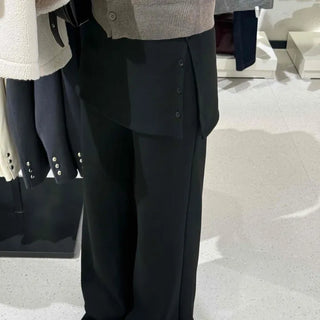 Button slit layered long pants