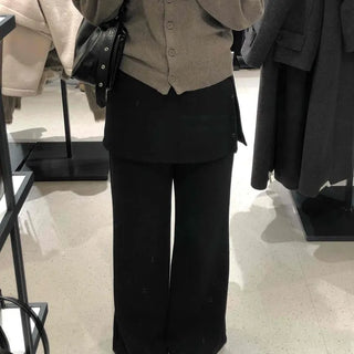 Button slit layered long pants