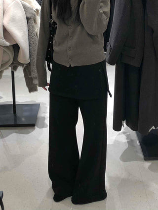 Button slit layered long pants
