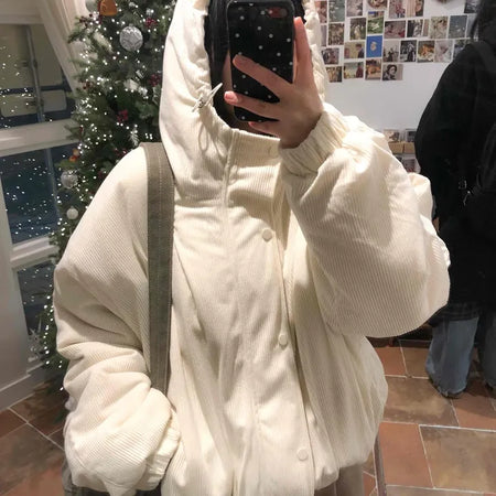 Oversized Corduroy Hooded Padded Jumper