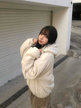 Oversized Corduroy Hooded Padded Jumper