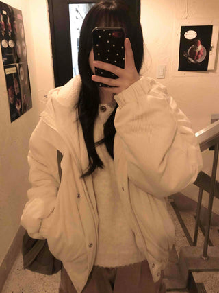 Oversized Corduroy Hooded Padded Jumper