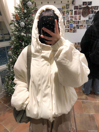 Oversized Corduroy Hooded Padded Jumper