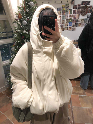 Oversized Corduroy Hooded Padded Jumper