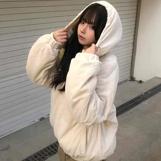 Oversized Corduroy Hooded Padded Jumper