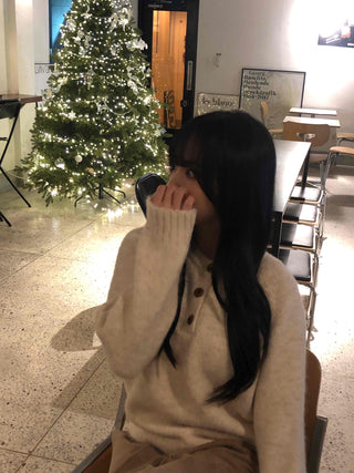Wood Button Neck Cozy Knit