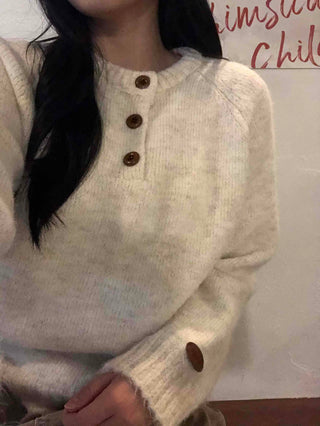 Wood Button Neck Cozy Knit