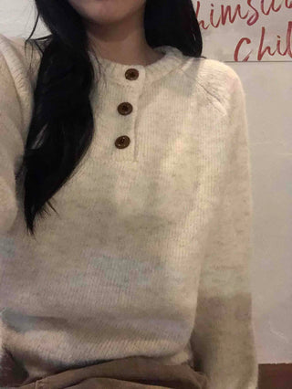 Wood Button Neck Cozy Knit