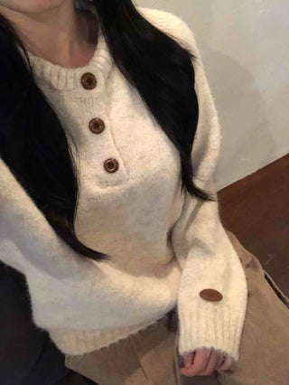 Wood Button Neck Cozy Knit