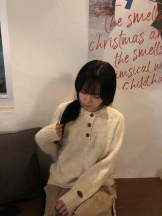 Wood Button Neck Cozy Knit
