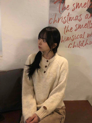 Wood Button Neck Cozy Knit
