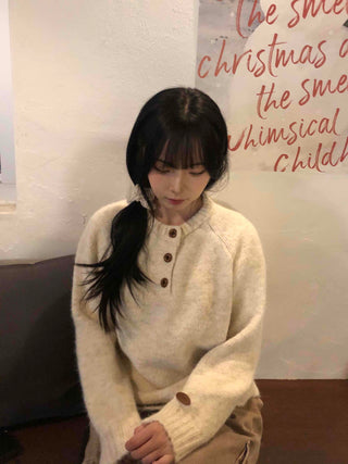 Wood Button Neck Cozy Knit