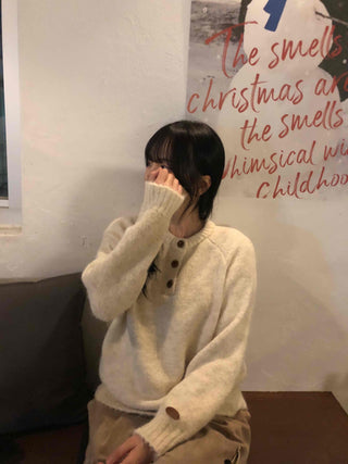 Wood Button Neck Cozy Knit