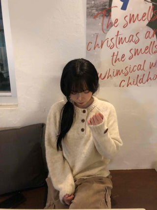 Wood Button Neck Cozy Knit
