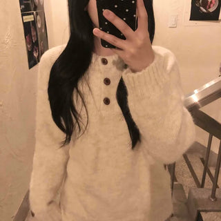 Wood Button Neck Cozy Knit