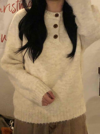 Wood Button Neck Cozy Knit