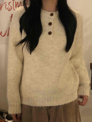 Wood Button Neck Cozy Knit