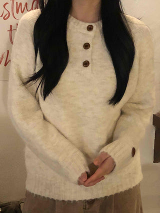 Wood Button Neck Cozy Knit