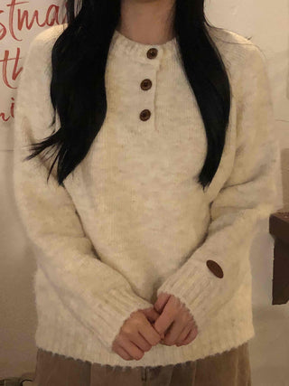 Wood Button Neck Cozy Knit