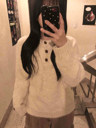 Wood Button Neck Cozy Knit