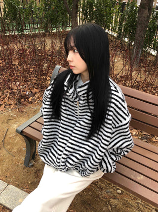 Half Stripe Teddy Fleece