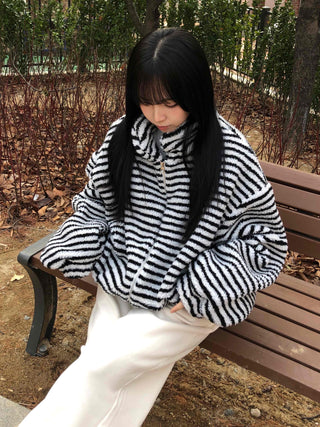 Half Stripe Teddy Fleece
