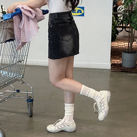 Hupi Washed Denim Mini Skirt