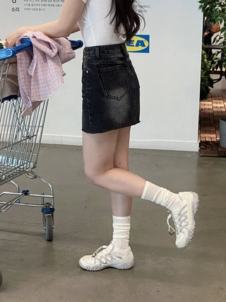 Hupi Washed Denim Mini Skirt