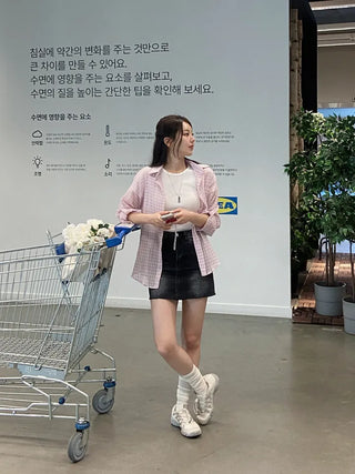 Hupi Washed Denim Mini Skirt
