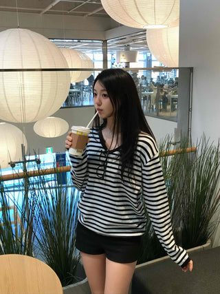 Casual Striped V-neck Knit