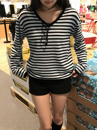 Casual Striped V-neck Knit