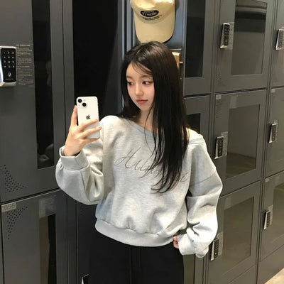 Signature Lettering One-Shoulder Sweatshirt