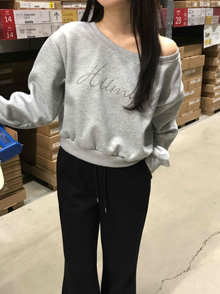 Signature Lettering One-Shoulder Sweatshirt