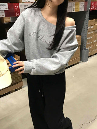 Signature Lettering One-Shoulder Sweatshirt