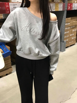 Signature Lettering One-Shoulder Sweatshirt