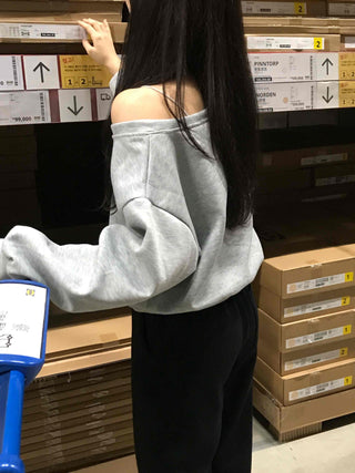 Signature Lettering One-Shoulder Sweatshirt