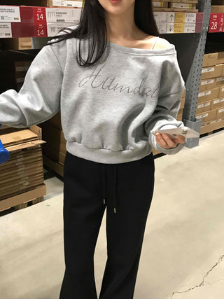 Signature Lettering One-Shoulder Sweatshirt