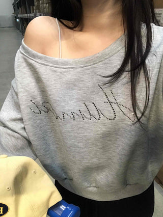 Signature Lettering One-Shoulder Sweatshirt