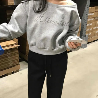 Signature Lettering One-Shoulder Sweatshirt